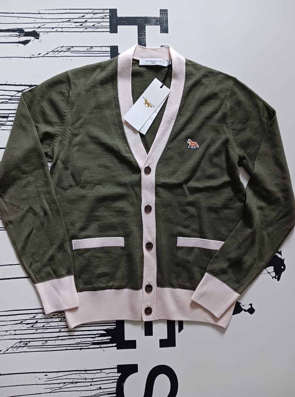 NWT Maison Kitsune Olive Green Cardigan Size XXS